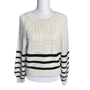 Express Cream Black Striped Cable Knit Sweater - S